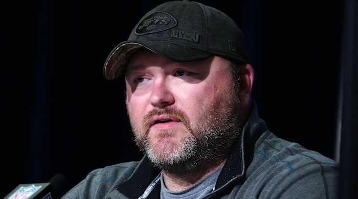 New York Jets general manager Joe Douglas during the NFL Combine at the Indiana Convention Center.